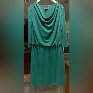 Lavia Made in Italy silk teal green with drape neckline and 3/4 sleeve